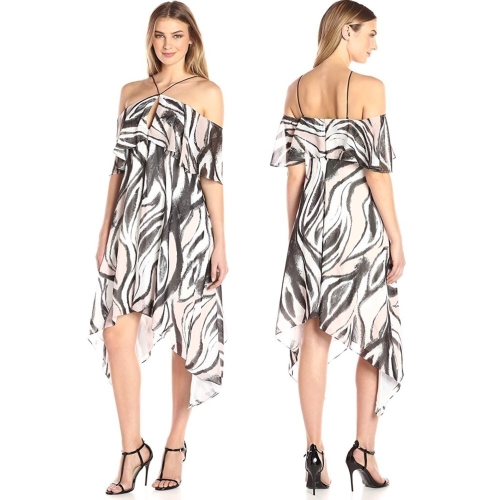 Aidan Mattox Cold shoulder Prt chiffon HG LW Gown